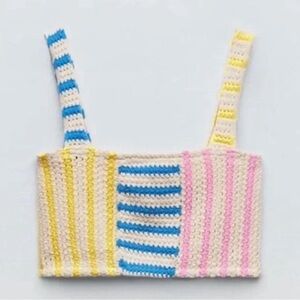 Zara Patchwork Stripes Crochet Cropped Tank Top